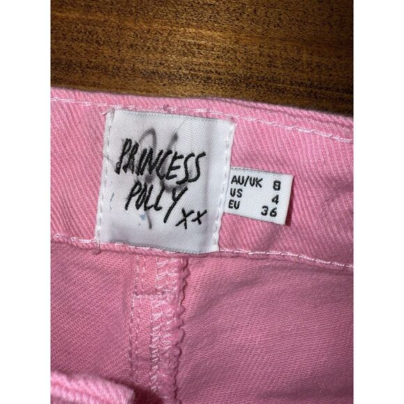 NWT Princess Polly Pink Cabarita Lounge Denim Jeans Size 4 Flare Leg High Rise - Picture 9 of 9